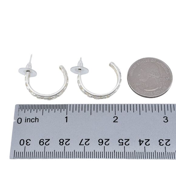 Vintage Sterling Silver 925 2.3cm Textured Hoop Earrings - Picture 5 of 5